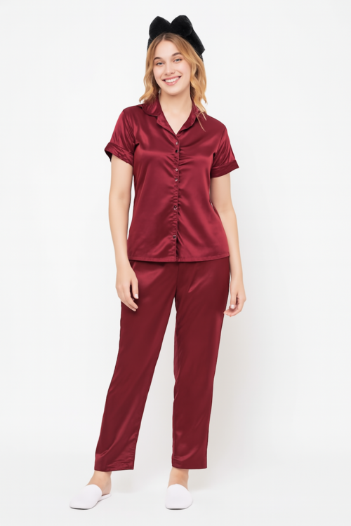 Satin Pajama Set – Bordeaux